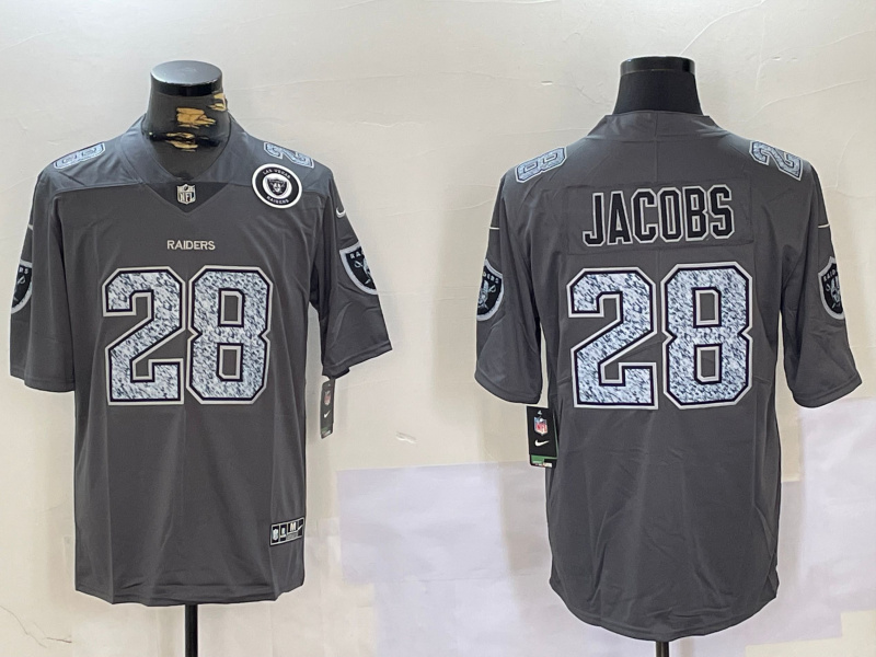 Men's Las Vegas Raiders #28 Josh Jacobs Grey Limited Stitched Jersey 2 Men's Las Vegas Raiders #28 Josh Jacobs Grey Limited Stitched Jersey 2