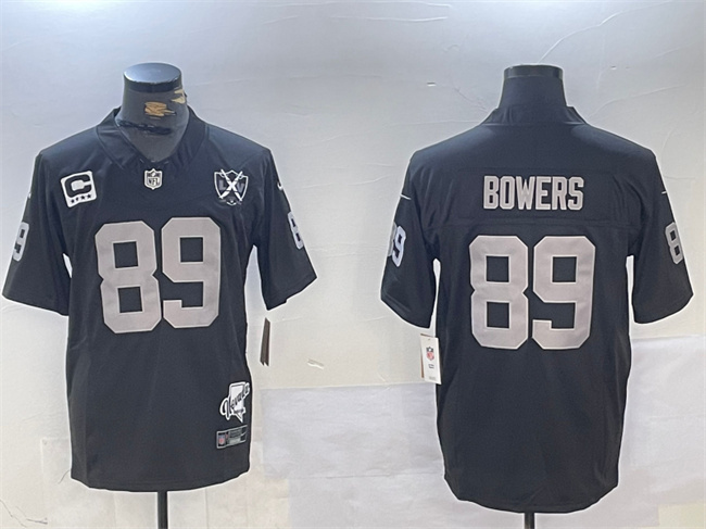 Men's Las Vegas Raiders #89 Brock Bowers Black 2024 F.U.S.E With Nevada Silver Stat Patch And 65th Anniversary Patch 4-Star C Patch Stitched Football Jersey Men's Las Vegas Raiders #89 Brock Bowers Black 2024 F.U.S.E With Nevada Silver Stat Patch And 65th Anniversary Patch 4-Star C Patch Stitched Football Jersey