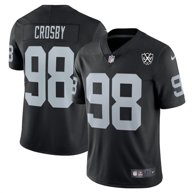 Men's Las Vegas Raiders #98 Maxx Crosby Black 2024 65th Anniversary Patch Vapor Stitched Football Jersey Men's Las Vegas Raiders #98 Maxx Crosby Black 2024 65th Anniversary Patch Vapor Stitched Football Jersey
