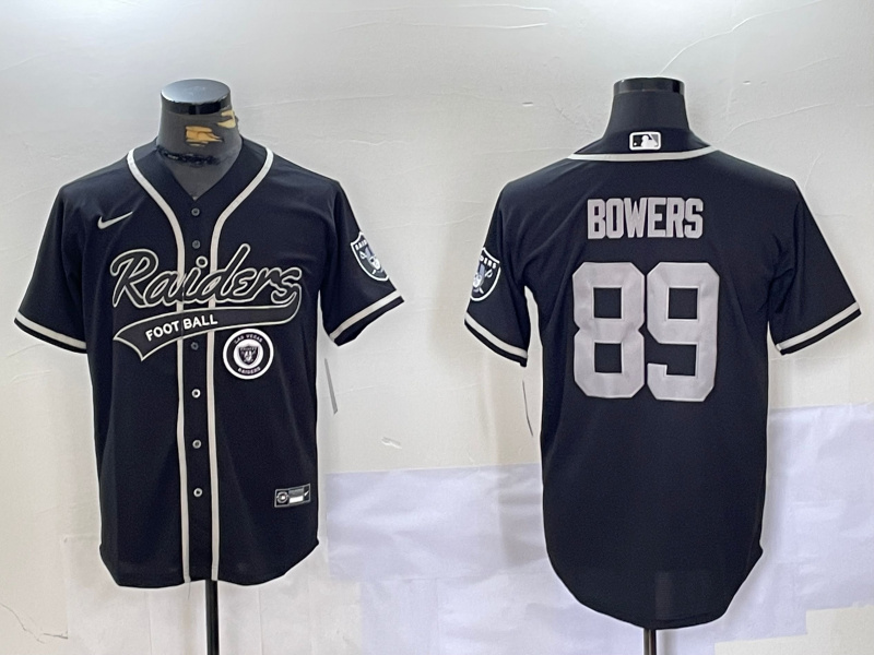 Men's Las Vegas Raiders #89 Brock Bowers Black Cool Base Stitched Baseball Jersey 7