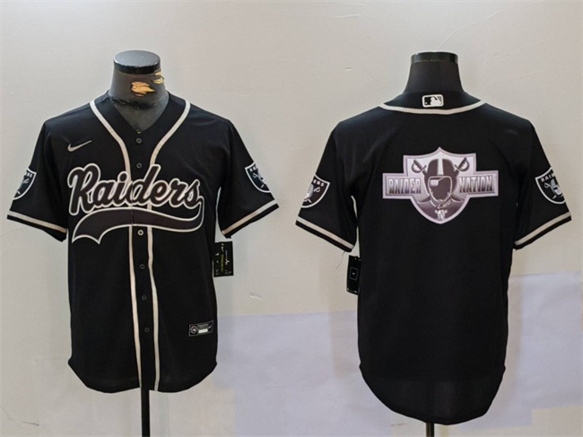 Men's Las Vegas Raiders Black Team Big Logo With Patch Cool Base Stitched Baseball Jersey 1