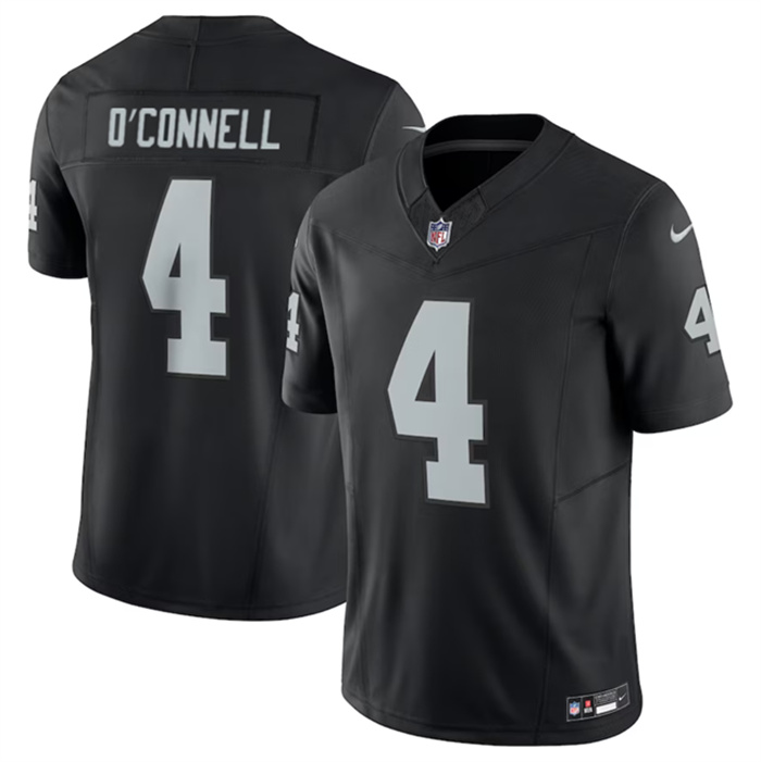 Men's Las Vegas Raiders #4 Aidan O'Connell Black 2023 F.U.S.E Vapor Untouchable Stitched Football Jersey Men's Las Vegas Raiders #4 Aidan O'Connell Black 2023 F.U.S.E Vapor Untouchable Stitched Football Jersey