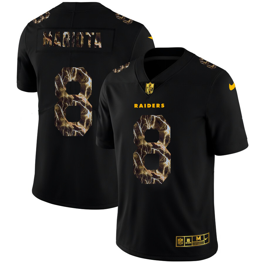 Las Vegas Raiders #8 Marcus Mariota Men's Black Nike Flocked Lightning Vapor Limited NFL Jersey Las Vegas Raiders #8 Marcus Mariota Men's Black Nike Flocked Lightning Vapor Limited NFL Jersey