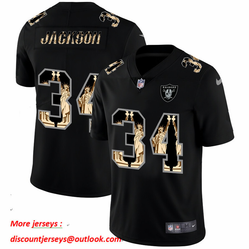 Nike Raiders 34 Bo Jackson Black Statue Of Liberty Limited Jersey