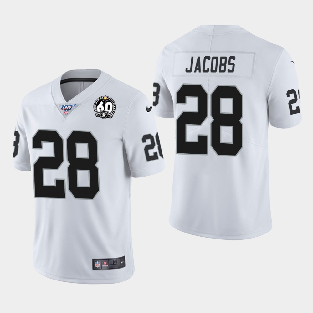 Men's Oakland Raiders #28 Josh Jacobs 100th and 60th Anniversary Vapor Limited Jersey - White