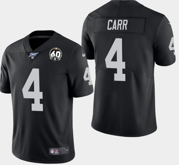 Men's Oakland Raiders #4 Derek Carr 100th and 60th Anniversary Vapor Limited Jersey - Black