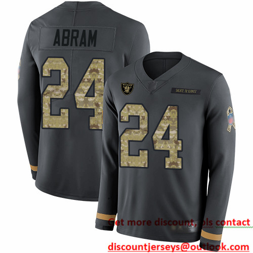 Raiders #24 Johnathan Abram Anthracite Salute to Service Men's Stitched Football Limited Therma Long Sleeve Jersey