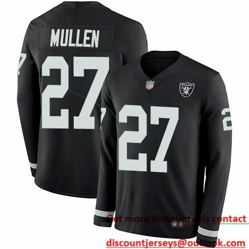 Raiders #27 Trayvon Mullen Black Team Color Men's Stitched Football Limited Therma Long Sleeve Jersey