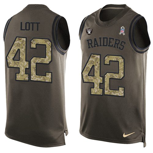 Nike Raiders #42 Ronnie Lott Green Men's Stitched NFL Limited Salute To Service Tank Top Jersey Nike Raiders #42 Ronnie Lott Green Men's Stitched NFL Limited Salute To Service Tank Top Jersey