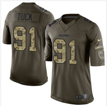 Nike Oakland Raiders #91 Justin Tuck Green Men's Stitched NFL Limited Salute to Service Jersey
