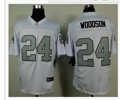 NEW Raiders #24 Charles Woodson White Silver No. Men's Stitched NFL Elite Jersey