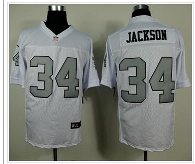 NEW Raiders #34 Bo Jackson White Silver No. Men's Stitched NFL Elite Jersey