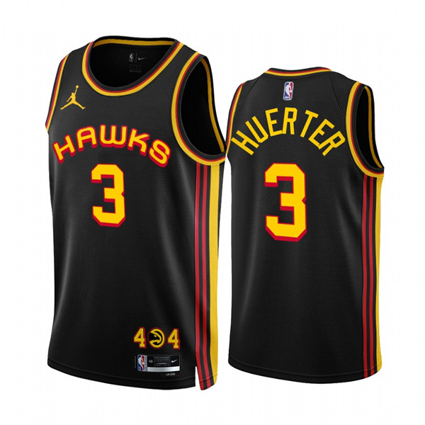 Men's Atlanta Hawks #3 Kevin Huerter 2022 23 Black Statement Edition Stitched Jersey
