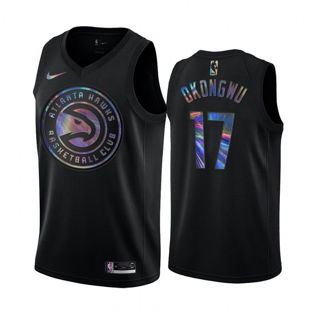 Nike Hawks #17 Onyeka Okongwu Men's Iridescent Holographic Collection NBA Jersey - Black Nike Hawks #17 Onyeka Okongwu Men's Iridescent Holographic Collection NBA Jersey - Black