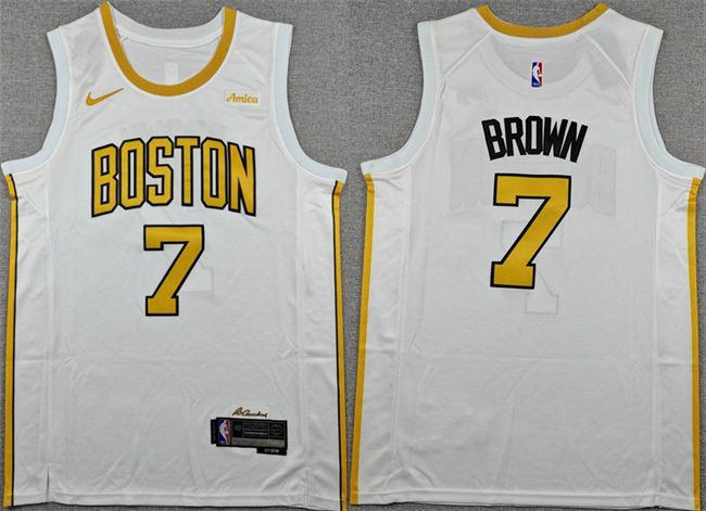 Men's Boston Celtics #7 Jaylen Brown White 2025-26 City Edition Stitched Basketball Jersey