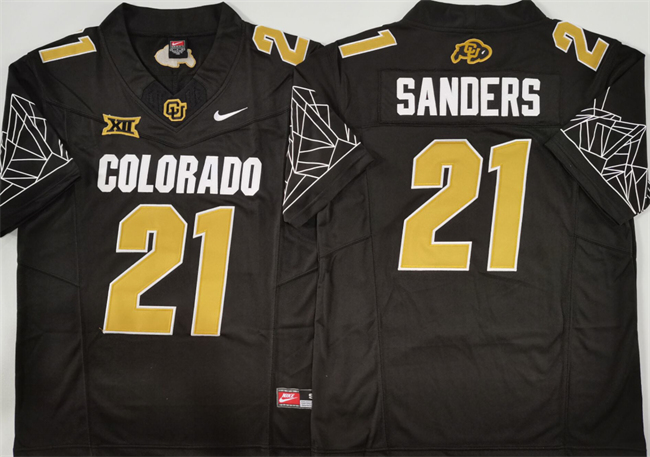 Men's Colorado Buffaloes #21 Shilo Sanders Black 2024 With Big 12 XII Patch 2024 F.U.S.E Stitched Football Jersey Men's Colorado Buffaloes #21 Shilo Sanders Black 2024 With Big 12 XII Patch 2024 F.U.S.E Stitched Football Jersey
