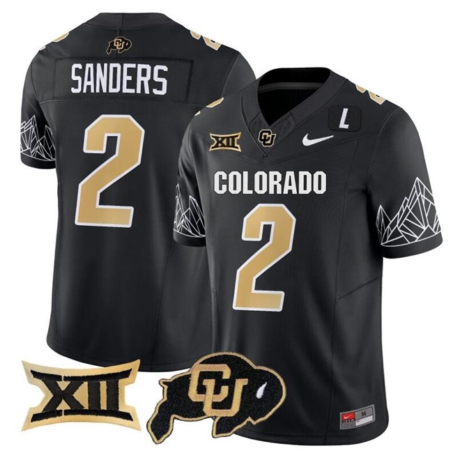 Men's Colorado Buffaloes #2 Shadeur Sanders Black 2023 F.U.S.E. With Big 12 XII Patch Stitched Football Jersey Men's Colorado Buffaloes #2 Shadeur Sanders Black 2023 F.U.S.E. With Big 12 XII Patch Stitched Football Jersey