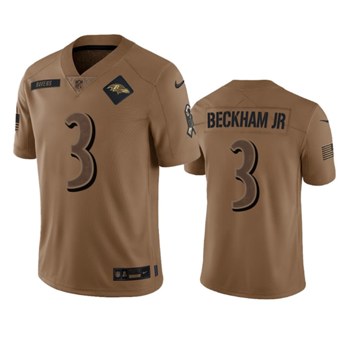 Men's Baltimore Ravens #3 Odell Beckham Jr. 2023 Brown Salute To Service Limited Jersey Men's Baltimore Ravens #3 Odell Beckham Jr. 2023 Brown Salute To Service Limited Jersey