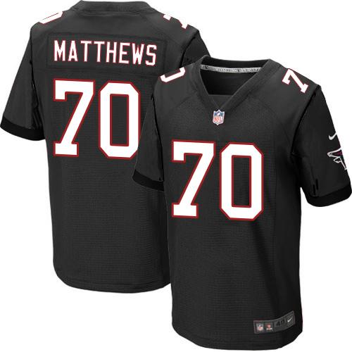 Nike Falcons #70 Jake Matthews Black Alternate Men's Stitched NFL Elite Jersey Nike Falcons #70 Jake Matthews Black Alternate Men's Stitched NFL Elite Jersey
