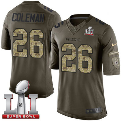 Nike Falcons #26 Tevin Coleman Green Super Bowl LI 51 Men's Stitched NFL Limited Salute To Service Jersey Nike Falcons #26 Tevin Coleman Green Super Bowl LI 51 Men's Stitched NFL Limited Salute To Service Jersey