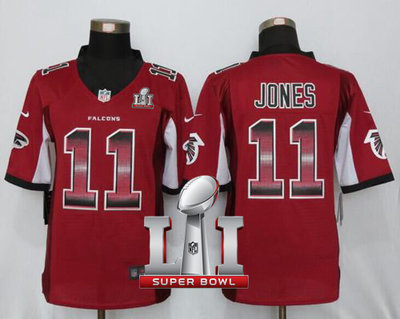 Nike Falcons #11 Julio Jones Red Team Color Super Bowl LI 51 Men's Stitched NFL Limited Strobe Jersey Nike Falcons #11 Julio Jones Red Team Color Super Bowl LI 51 Men's Stitched NFL Limited Strobe Jersey