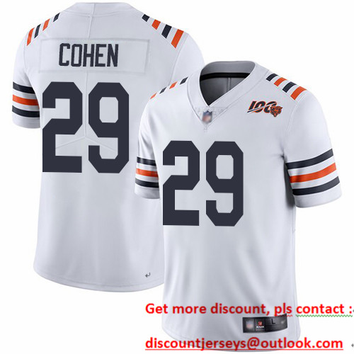 Bears #29 Tarik Cohen White Alternate Men's Stitched Football Vapor Untouchable Limited 100th Season Jersey