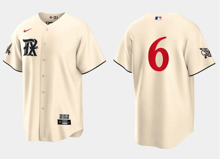 Men's Texas Rangers #6 Josh Jung Cream 2023 City Connect Cool Base Stitched Baseball Jersey Men's Texas Rangers #6 Josh Jung Cream 2023 City Connect Cool Base Stitched Baseball Jersey