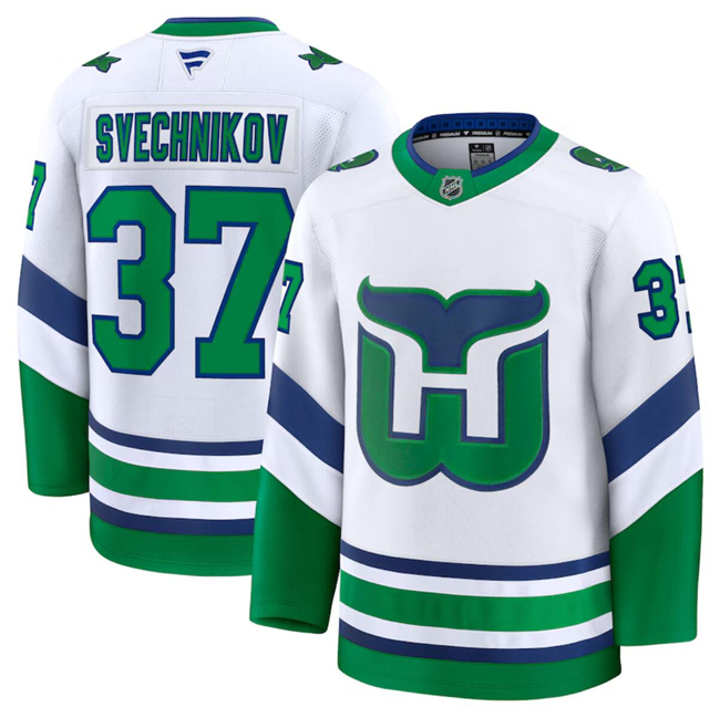Men's Carolina Hurricanes #37 Andrei Svechnikov White 2024-25 Throwback Stitched Hockey Jersey Men's Carolina Hurricanes #37 Andrei Svechnikov White 2024-25 Throwback Stitched Hockey Jersey