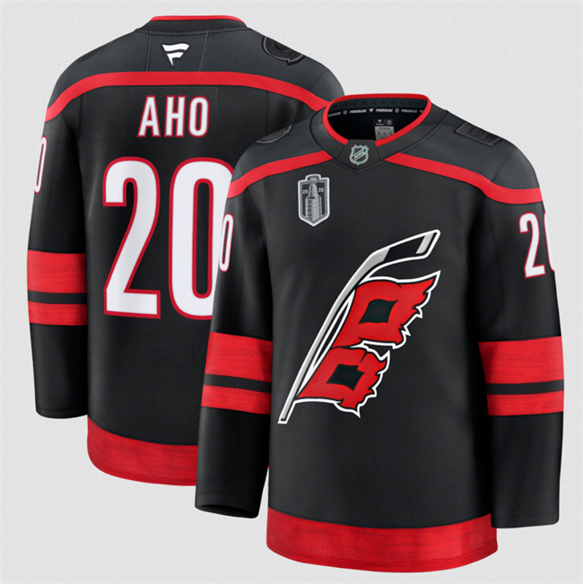 Men's Carolina Hurricanes #20 Sebastian Aho Black 2026 Stanley Cup Final Stitched Hockey Jersey