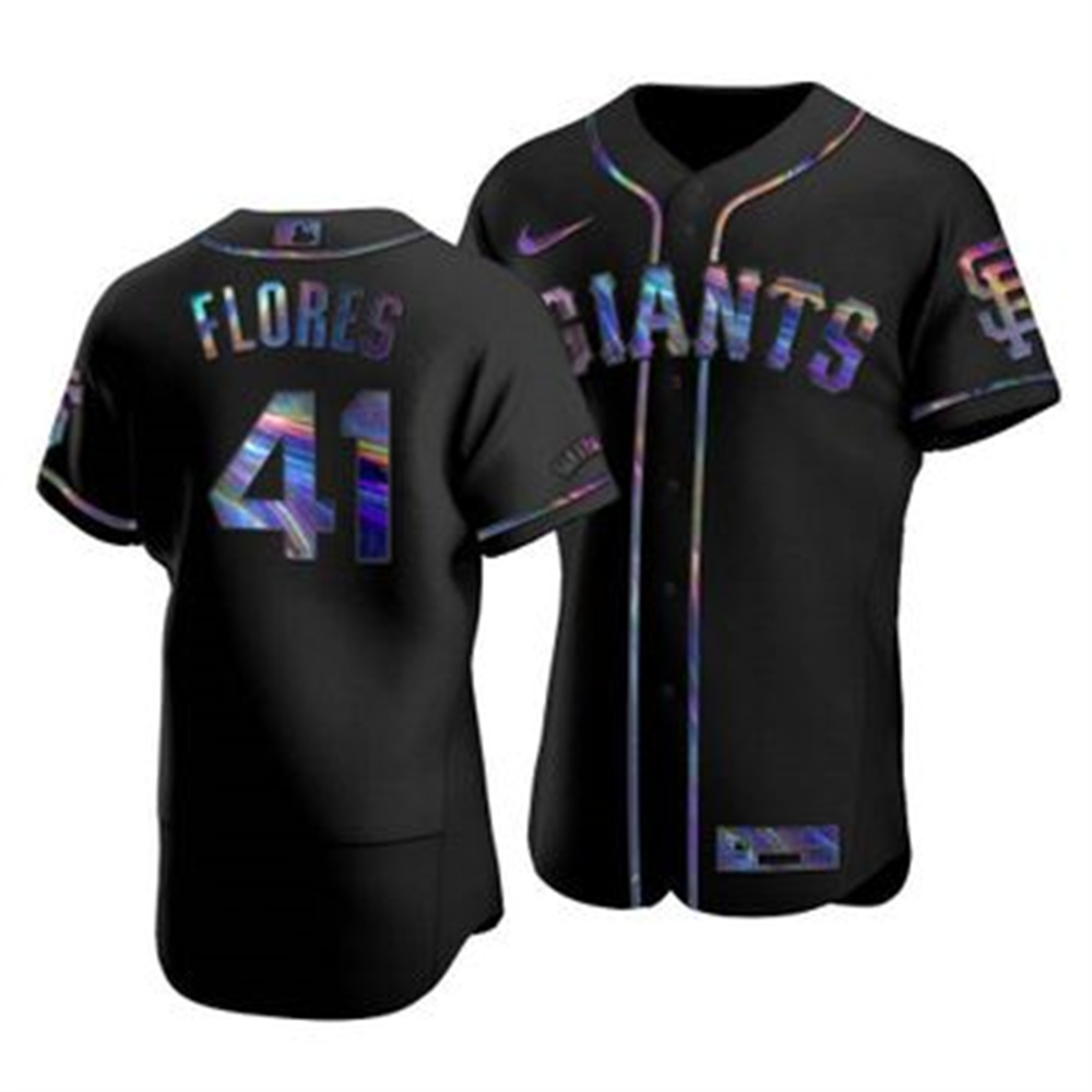 San Francisco Giants #41 Wilmer Flores Men's Nike Iridescent Holographic Collection MLB Jersey - Black San Francisco Giants #41 Wilmer Flores Men's Nike Iridescent Holographic Collection MLB Jersey - Black