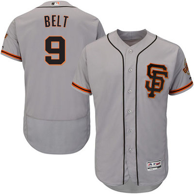 Giants #9 Brandon Belt Grey Flexbase Authentic Collection Road 2 Stitched MLB Jersey