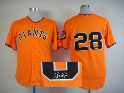 San Francisco Giants #28 Buster Posey Orange MLB Jerseys(Signed)