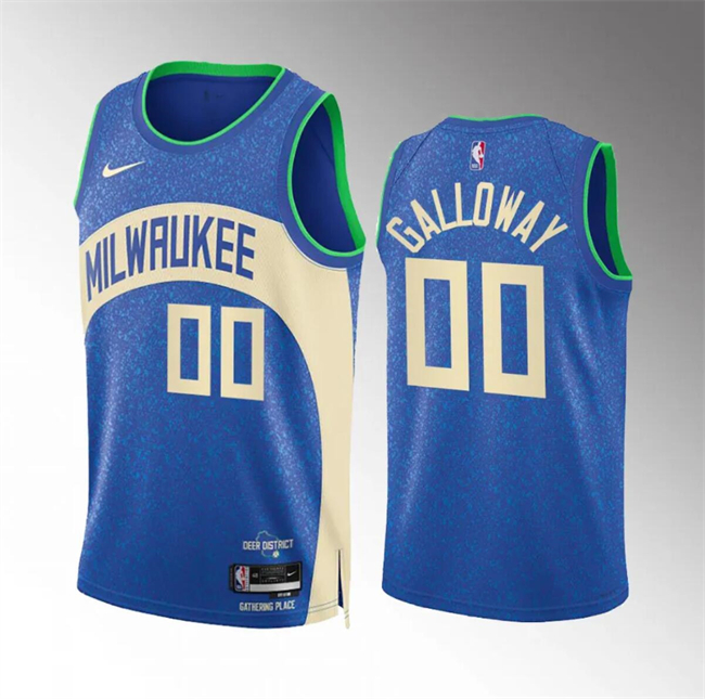 Men's Milwaukee Bucks #00 Jaylin Galloway 2023 24 Blue City Edition Stitched Basketball Jersey