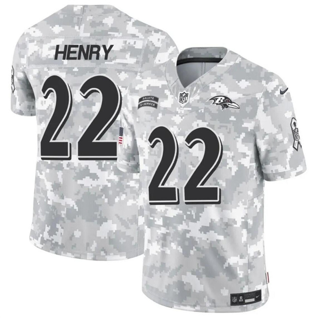 Men's Baltimore Ravens #22 Derrick Henry 2024 F.U.S.E Arctic Camo Salute To Service Limited Stitched Football Jersey Men's Baltimore Ravens #22 Derrick Henry 2024 F.U.S.E Arctic Camo Salute To Service Limited Stitched Football Jersey