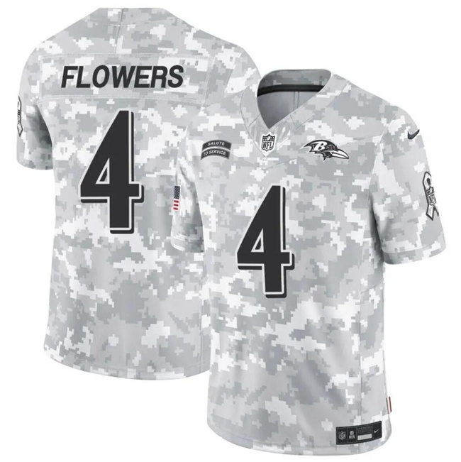 Men's Baltimore Ravens #4 Zay Flowers 2024 F.U.S.E Arctic Camo Salute To Service Limited Stitched Football Jersey Men's Baltimore Ravens #4 Zay Flowers 2024 F.U.S.E Arctic Camo Salute To Service Limited Stitched Football Jersey
