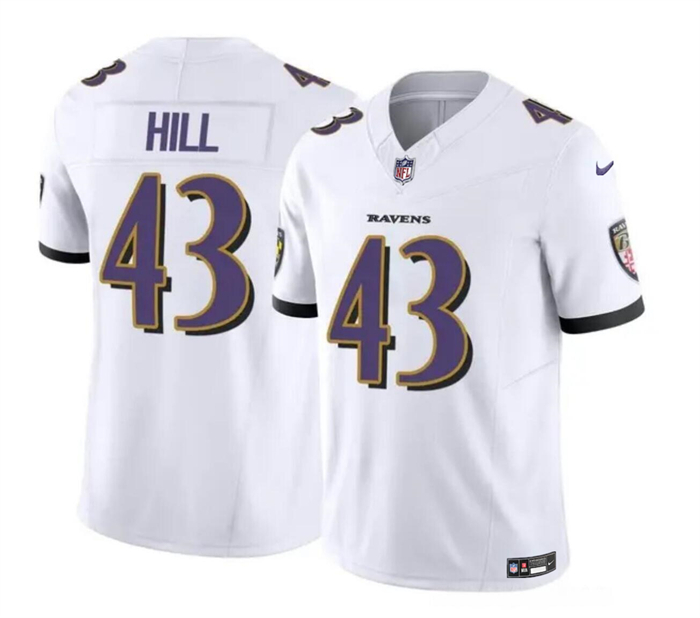 Men's Baltimore Ravens #43 Justice Hill White 2023 F.U.S.E. Vapor Limited Football Jersey Men's Baltimore Ravens #43 Justice Hill White 2023 F.U.S.E. Vapor Limited Football Jersey