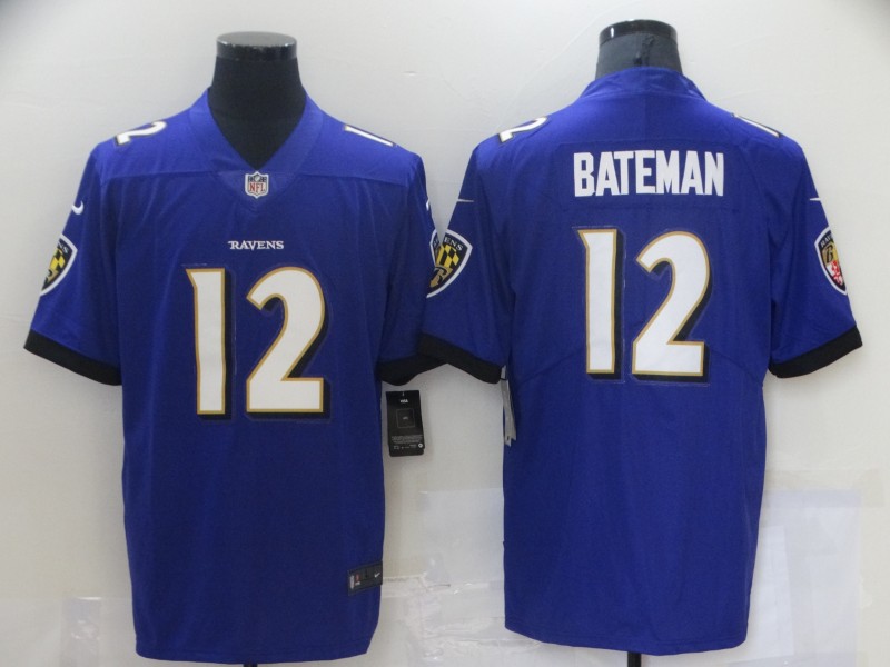 Men's Baltimore Ravens #12 Rashod Bateman 2021 Vapor Untouchable Purple Stitched Jersey