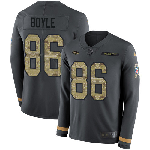 Nike Ravens #86 Nick Boyle Anthracite Salute to Service Men's Stitched NFL Limited Therma Long Sleeve Jersey Nike Ravens #86 Nick Boyle Anthracite Salute to Service Men's Stitched NFL Limited Therma Long Sleeve Jersey