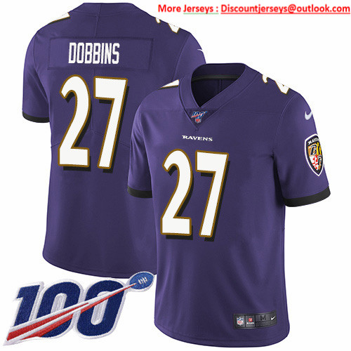 Nike Ravens #27 J.K. Dobbins Purple Team Color Men's Stitched NFL 100th Season Vapor Untouchable Limited Jersey