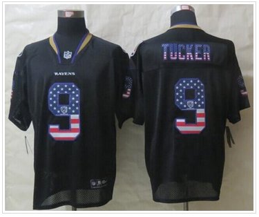 NEW Baltimore Ravens #9 Justin Tucker Black NFL Elite USA Flag Fashion Jersey