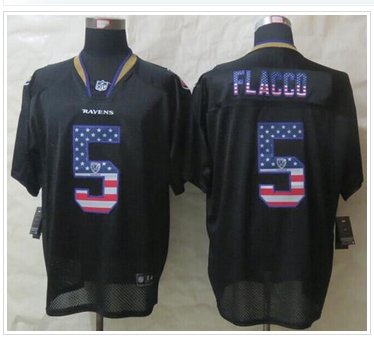 NEW Baltimore Ravens #5 Joe Flacco Black NFL Elite USA Flag Fashion Jersey