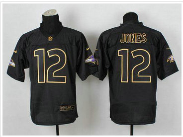 Baltimore Ravens #12 Jacoby Jones Black Gold No. Fashion NFL Elite Jersey
