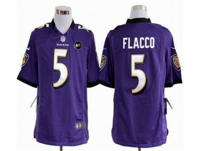 NEW Baltimore Ravens #5 Joe Flacco purple jerseys(Game Art Patch)