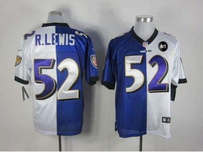 NEW Baltimore Ravens #52 Ray Lewis purple-white jerseys(Elite Art Patch)