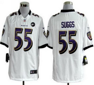 NEW NFL Baltimore Ravens 55 Terrell Suggs White Jerseys With Art Patch(Game)