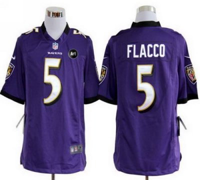 NEW NFL Baltimore Ravens 5 Joe Flacco Purple Jerseys With Art Patch(Game)