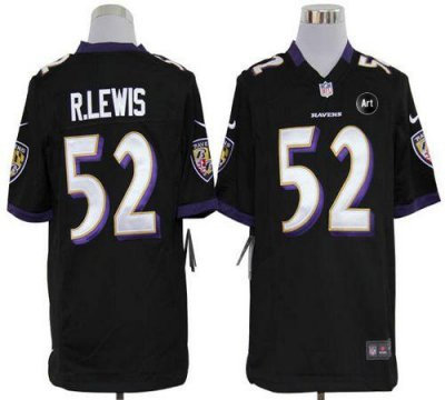 NEW NFL Baltimore Ravens 52 Ray Lewis Black Jerseys With Art Patch(Game)
