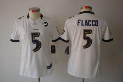 NEW NFL Baltimore Ravens 5 Joe Flacco White Jerseys With Art Patch(Game)