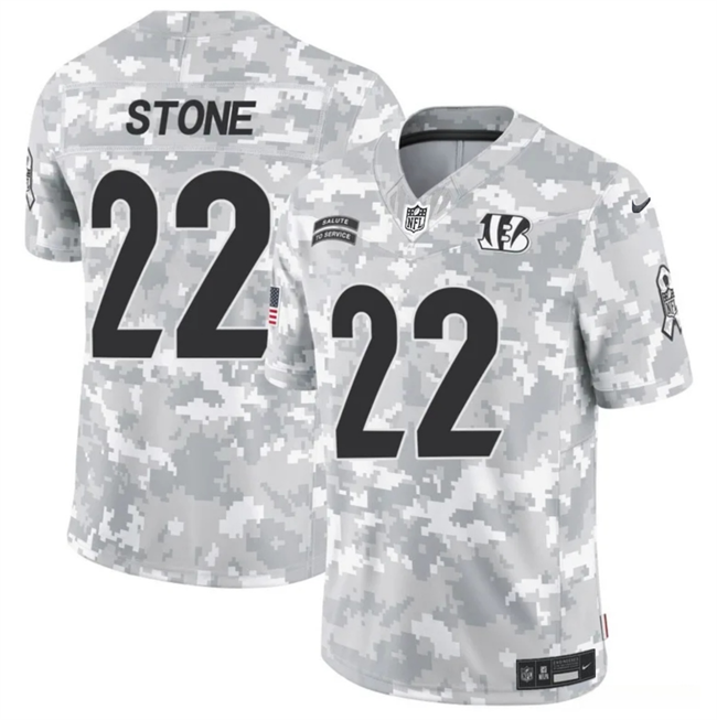 Men's Cincinnati Bengals #22 Geno Stone 2024 F.U.S.E Arctic Camo Salute To Service Limited Stitched Football Jersey Men's Cincinnati Bengals #22 Geno Stone 2024 F.U.S.E Arctic Camo Salute To Service Limited Stitched Football Jersey