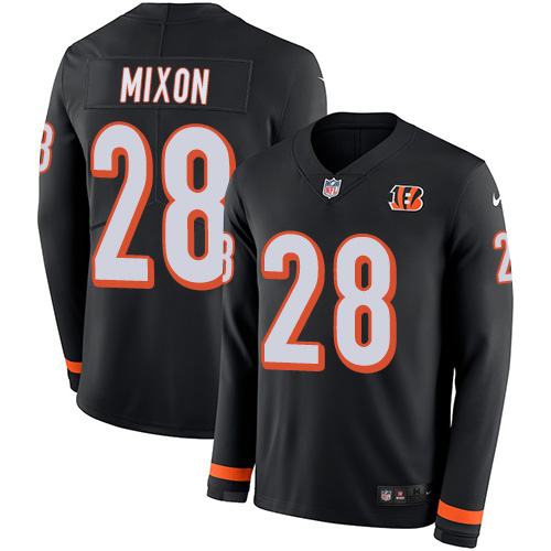 Nike Bengals #28 Joe Mixon Black Team Color Men's Stitched NFL Limited Therma Long Sleeve Jersey Nike Bengals #28 Joe Mixon Black Team Color Men's Stitched NFL Limited Therma Long Sleeve Jersey